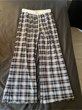 Black and White Plaid Wide-Leg Lounge Pants